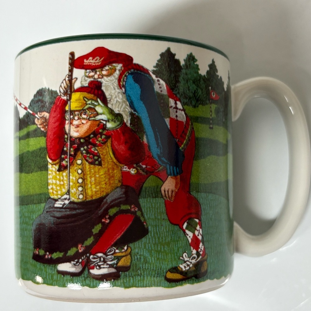 Festive Vintage (1994) Potpourri Designs Mug Featuring Mr. & Mrs. Santa Golfing